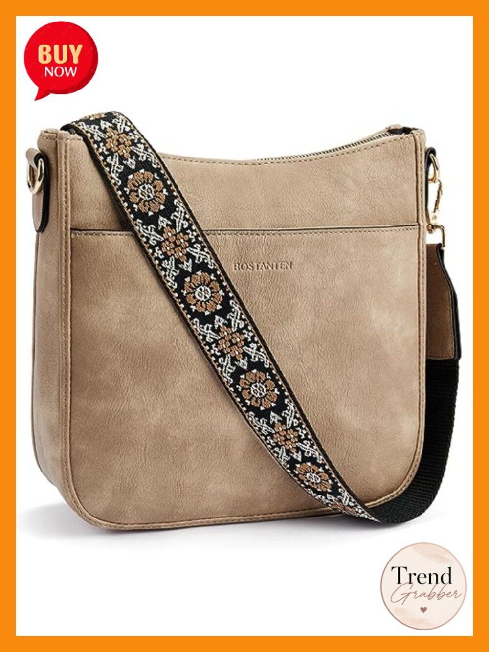 Vegan Leather Crossbody Bag Wide Guitar Strap Hobo Purse